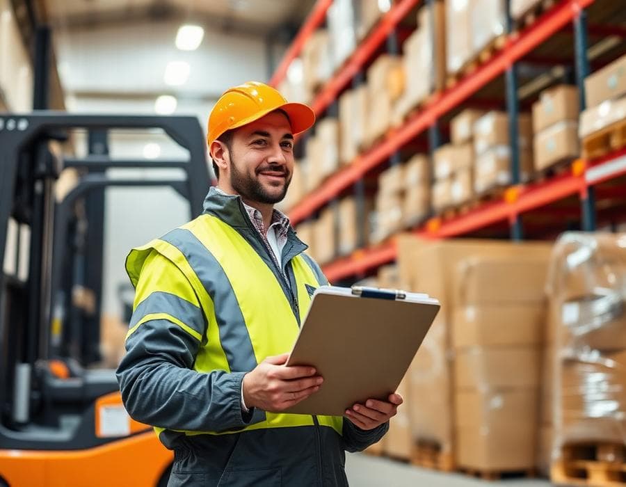 Warehouse operator managing business shipments