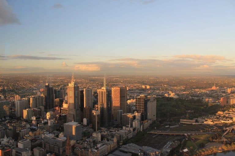 Aerial view of Melbourne city skyline